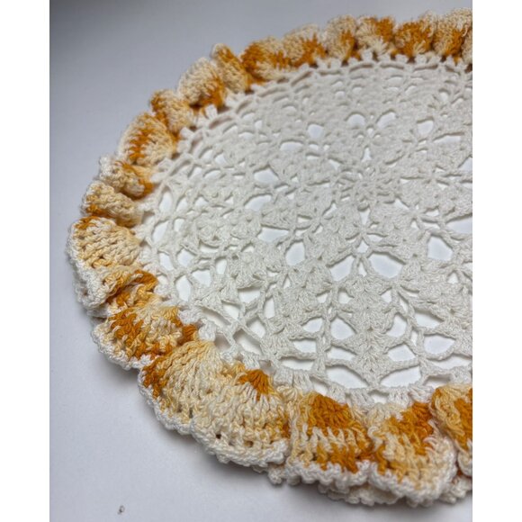 Handmade Crochet Lace Doily White & Yellow Gradient 13" Table Décor Vintage Char - Picture 2 of 15